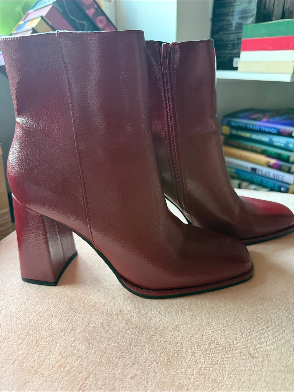 Mix No. 6 Red Leather Square-Toe Ankle Boots